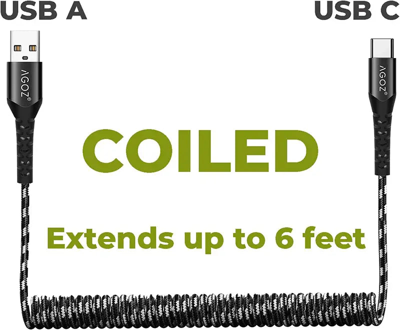 Coiled USB-C Fast Charging Cable for Zebra TC15 Scanner