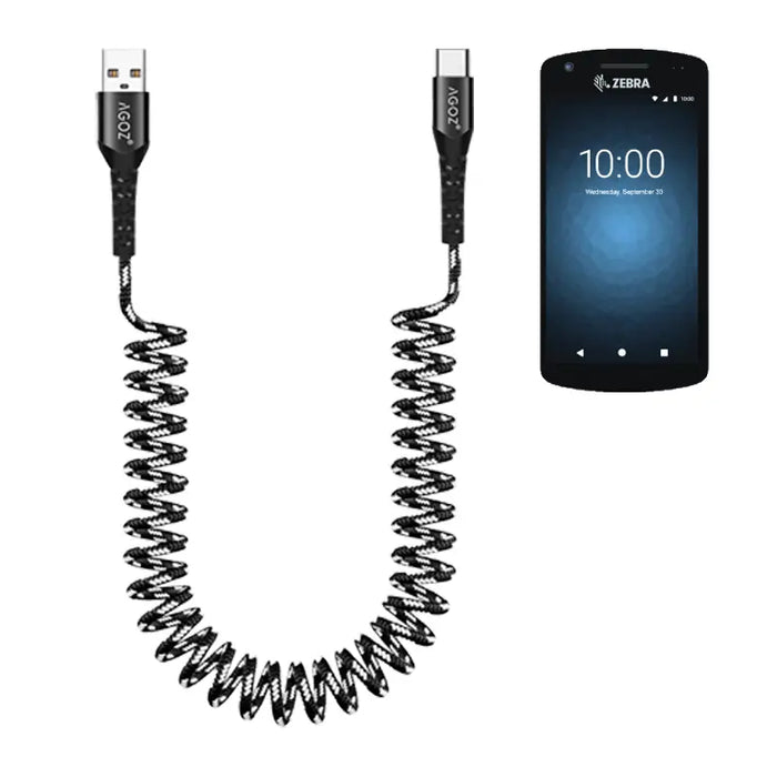 Coiled USB-C Fast Charging Cable for Zebra EC50 Handheld