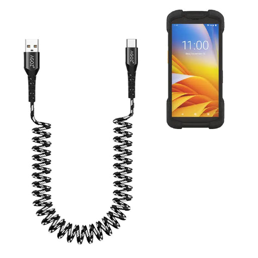 Coiled USB-C Fast Charging Cable for Zebra TC78 Scanners